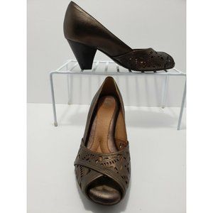 Women’s Nurture Embossed Tooled Brown/Bronze Heel Pumps Block Heel Dress Size 6M
